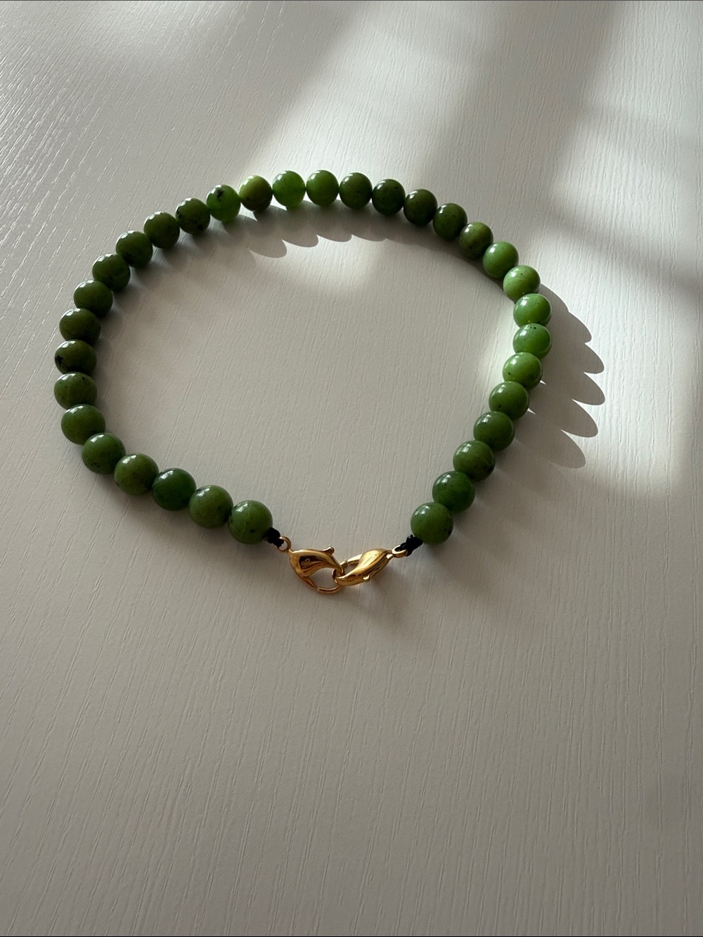 Green Beaded Necklace with Gold Clasp - Women's Jewelry